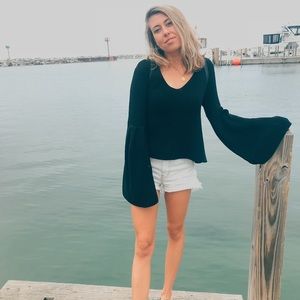 Free people bell sleeve cropped v neck sweater